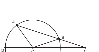 Chord AB of circle centre O extended to C with BC = OB; CO produced to D on the circle