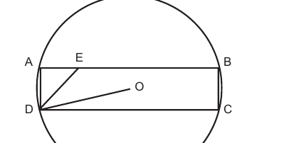 Rectangle ABCD inscribed in a circle centre O; segment DE meets AB at E