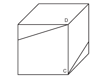 Cube of side n with a string wound around its four exterior walls from C at a bottom corner to D at a top corner, completing one turn