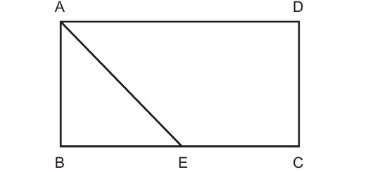 Rectangle ABCD with A top-left, D top-right, B bottom-left, C bottom-right; E on side BC, with right isosceles triangle ABE shaded